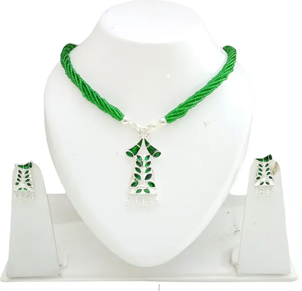 Assamese_Traditional_Silver_Plated_Green_Colour_Jewellery_Set_For_Women